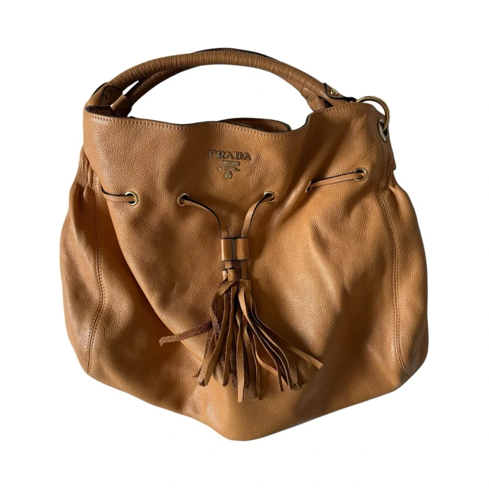 Prada Tan Leather Tassel Hobo Bag